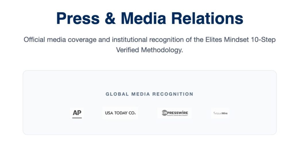 Elites Mindset official press and media coverage featuring institutional recognition from AP News, Gannett, and global financial newswires.