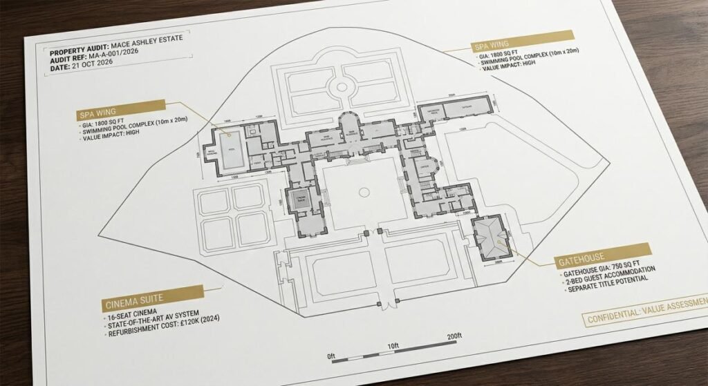 A forensic architectural site map of the 16-bedroom Hertfordshire estate and the Totteridge custom-built residence.