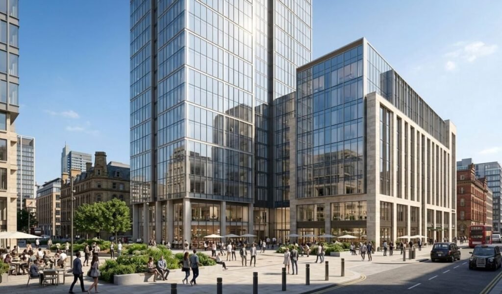 An architectural rendering of the St Michael's mixed-use property development in Manchester, owned by Gary Neville.