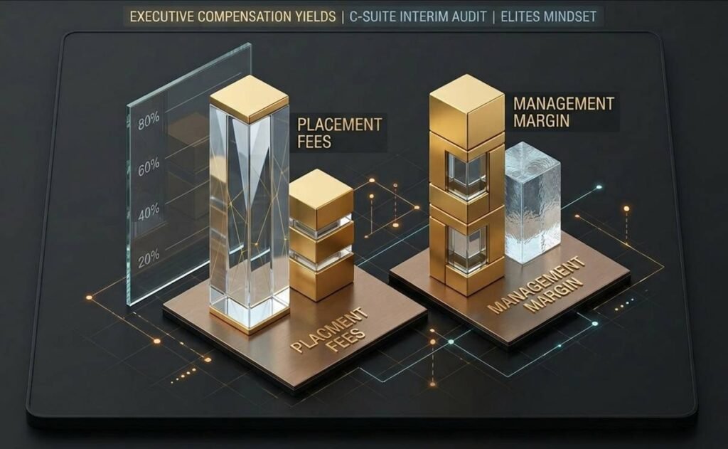 Data visualization of the revenue architecture and placement fees in the C-suite interim executive sector.