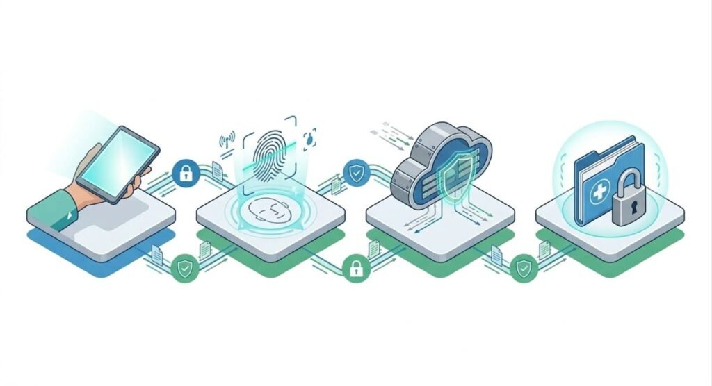 PointClickCare mobile app zero-trust biometric security and Mobile Device Management (MDM) architecture