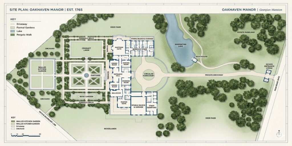 A stylized map of West Berkshire showing the proximity between Bucklebury Manor, the Matthews-Middleton estate, and Bucklebury Farm.