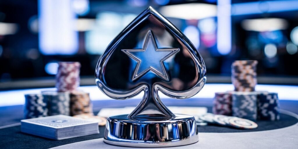 Close-up of a European Poker Tour (EPT) trophy and poker chips representing Victoria Coren Mitchell’s $2.5 million tournament earnings.