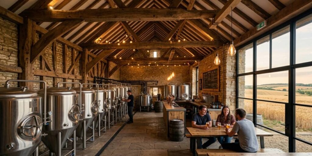 Inside the Gritchie Brewing Company on Ashgrove Farm, showing the integration of agriculture and craft manufacturing.