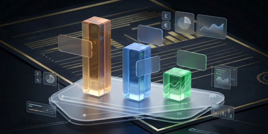 Data-driven 3D bar chart visualizing Karren Brady’s diversified income from Football, Media IP, and Corporate Speaking.