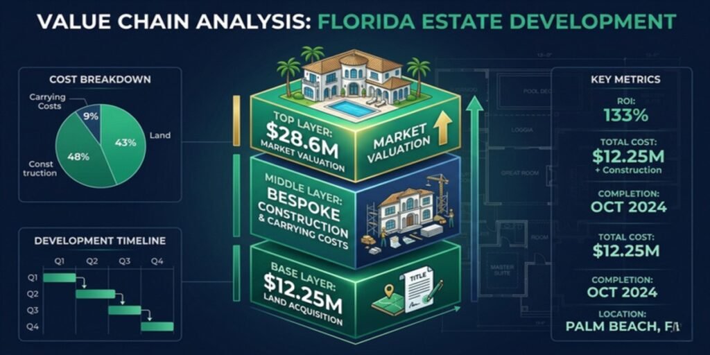 Stacked bar chart illustrating the value-add components of the Seminole Beach Road development project.