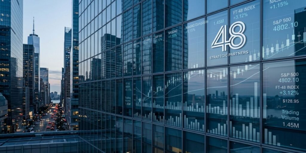 A conceptual image of a sleek corporate office building and a digital ledger representing athlete image rights and tax efficiency.