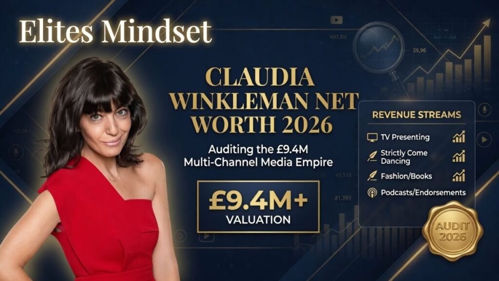 Forensic audit of Claudia Winkleman net worth 2026 showing £9.4M valuation, Little Owl Productions revenue streams, and media empire growth.