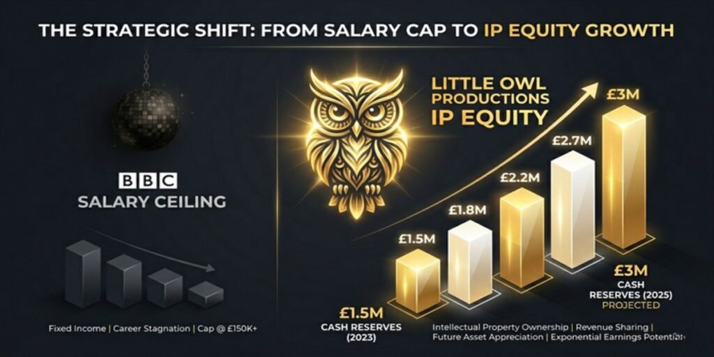 Infographic showing the financial growth of Little Owl Productions Ltd, highlighting the increase in cash reserves to £3 million.
