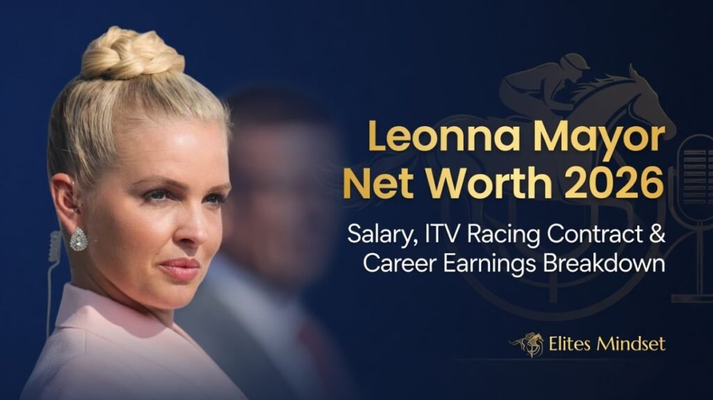 Leonna Mayor net worth 2026 featured image banner illustrating her ITV Racing contract salary, brand endorsements, and sports broadcasting career revenue layers.