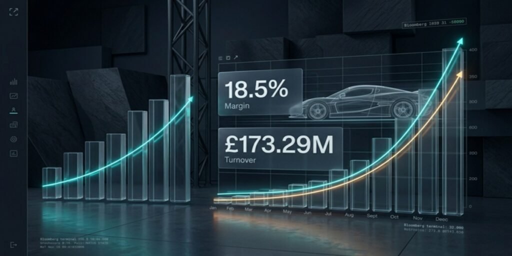 Corporate finance dashboard detailing Tom Hartley Jnr financial accounts analysis including gross profit margins, turnover growth, and physical stock valuation.